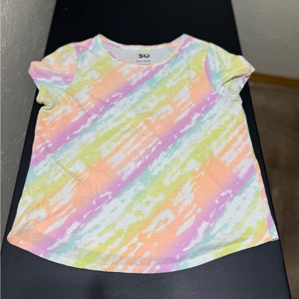 SO Pastel Tie-Dye T-Shirt - Pink, Orange, Yellow Girls XXL